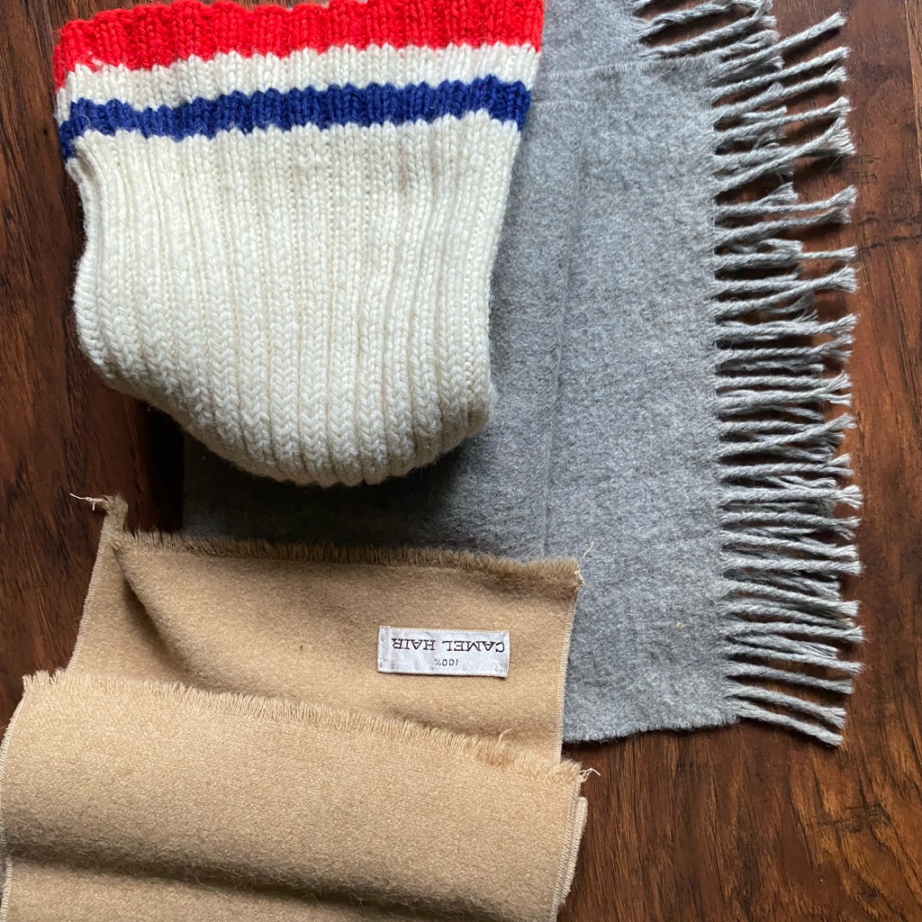 Gold Amber Brown Camel Scarf + Wolf Grey Wool Scarf | Excellent Condition